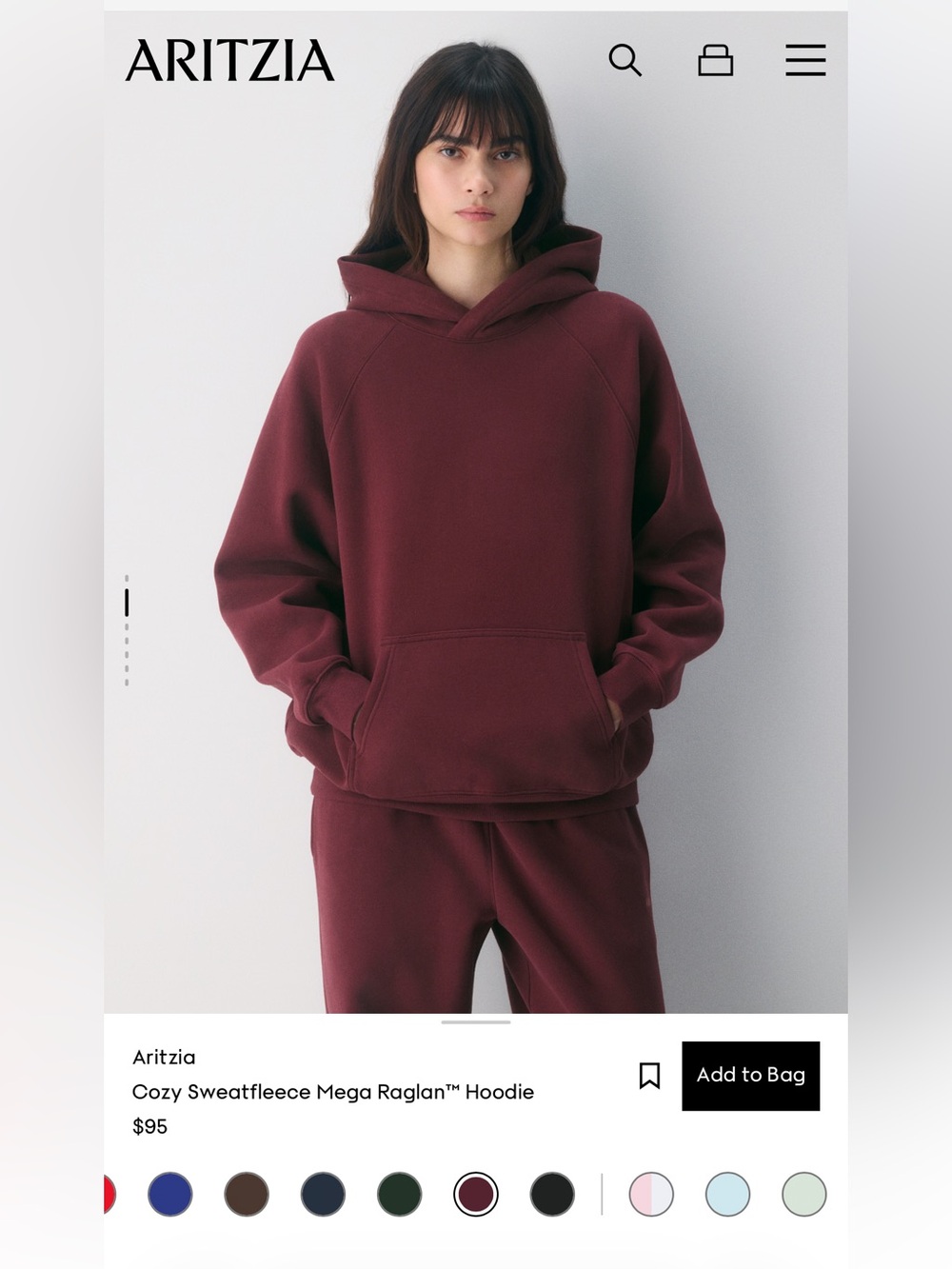 Aritzia Burgundy Mega Fit Sweatfleece Cozy Fleece Hoodie size S